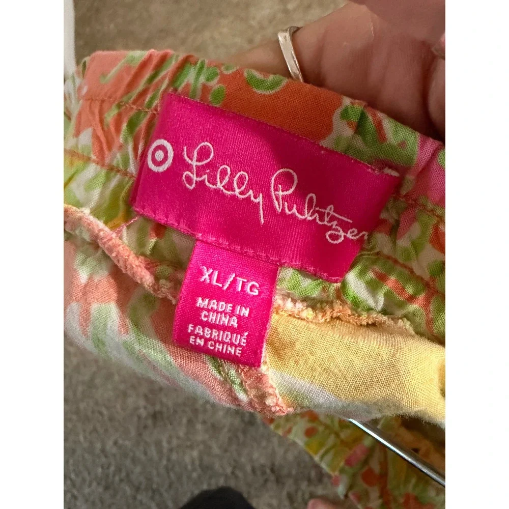 Lilly Pulitzer for Target Tropical Floral Pom Pom Trim Shorts Yellow Pink XL